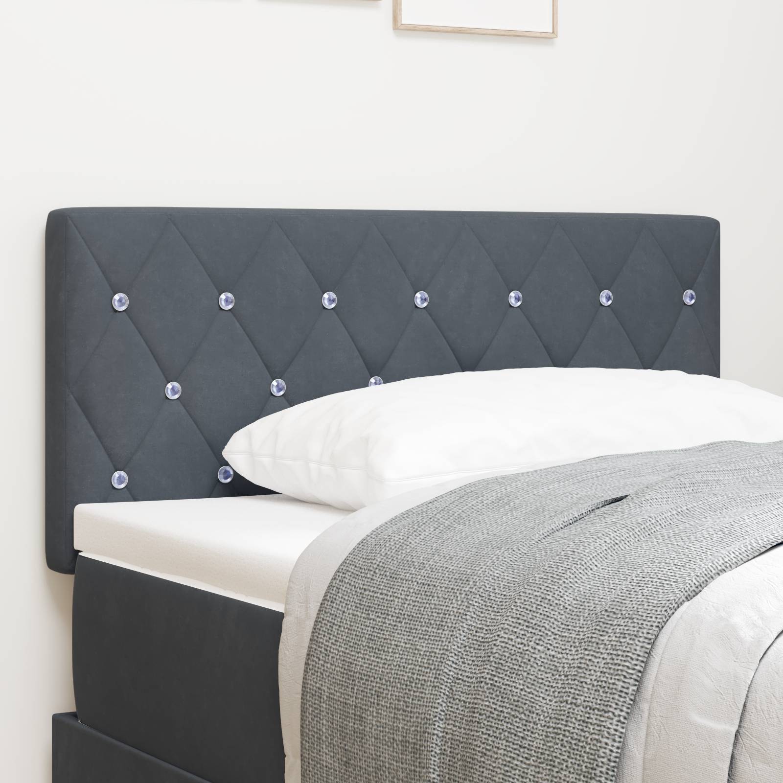 vidaXL LED Kopfteil Kristallknopf-Steppung Dunkelgrau 90 cm Samt
