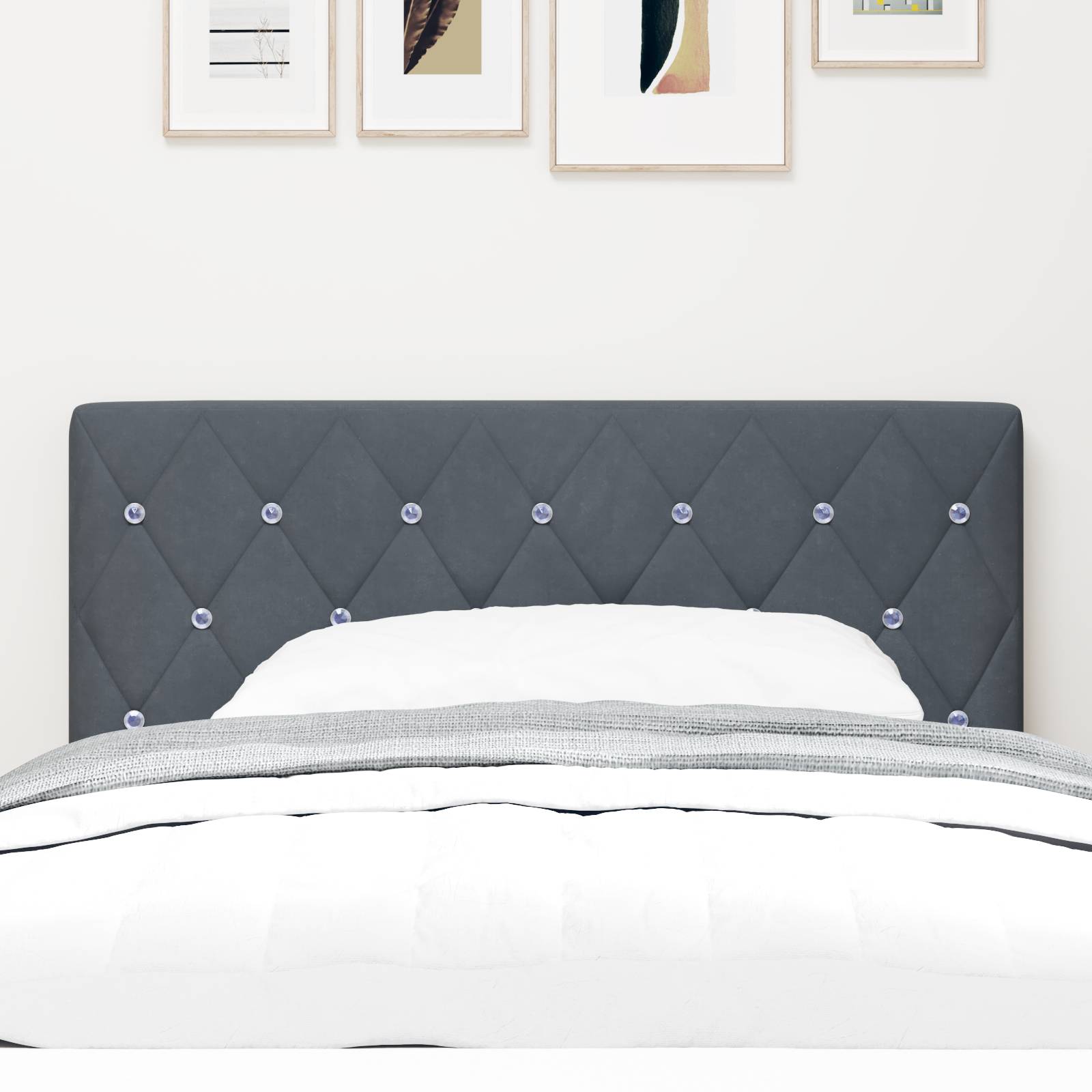 vidaXL LED Kopfteil Kristallknopf-Steppung Dunkelgrau 90 cm Samt