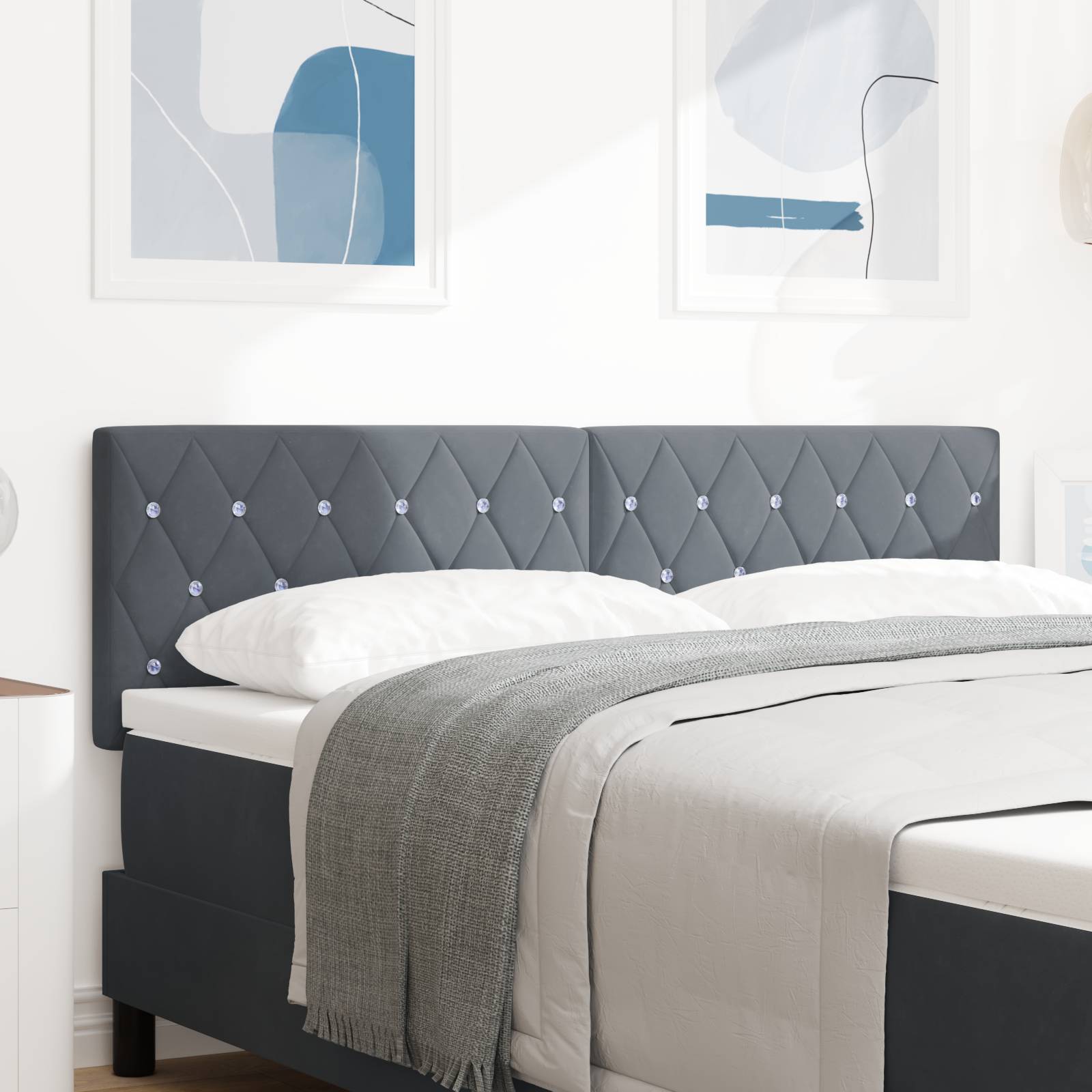 vidaXL Kopfteil mit Kristallknöpfen Dunkelgrau 160 cm Samt