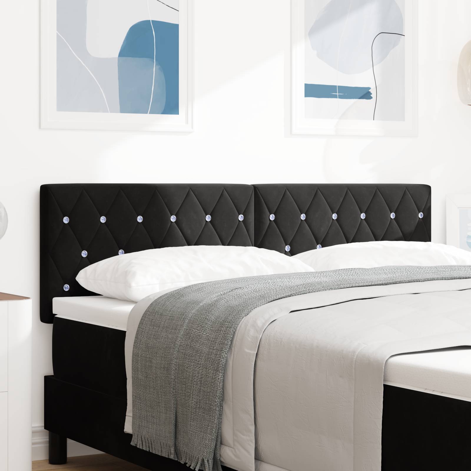 vidaXL Kopfteil mit Kristallknöpfen Schwarz 140 cm Samt