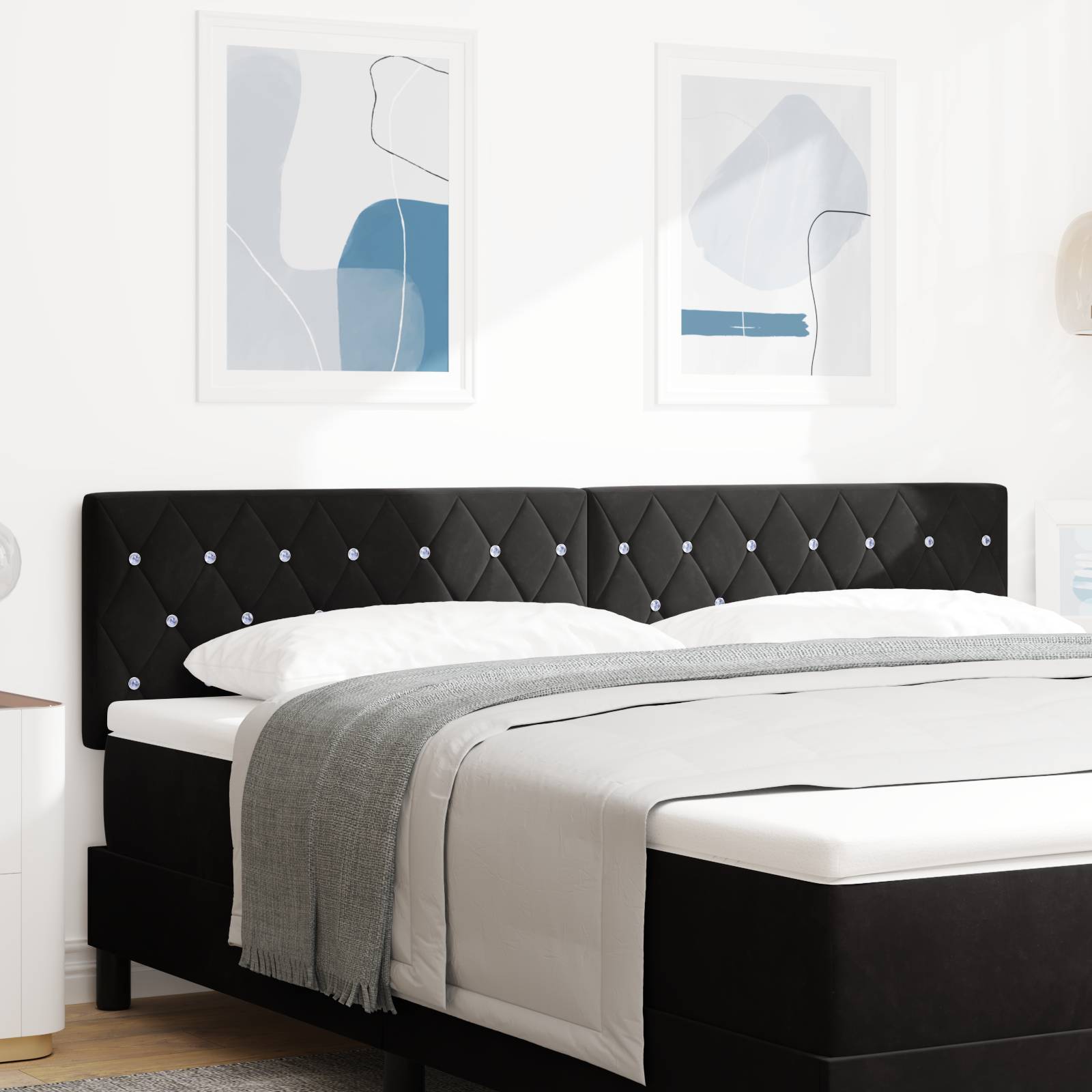 vidaXL Kopfteil mit Kristallknöpfen Schwarz 180 cm Samt