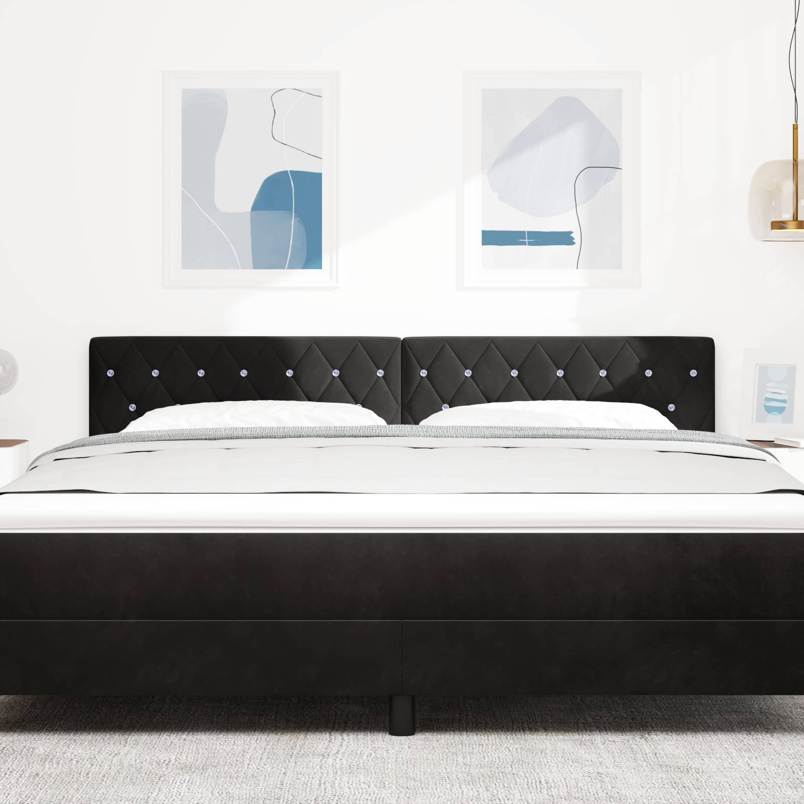 vidaXL Kopfteil mit Kristallknöpfen Schwarz 180 cm Samt
