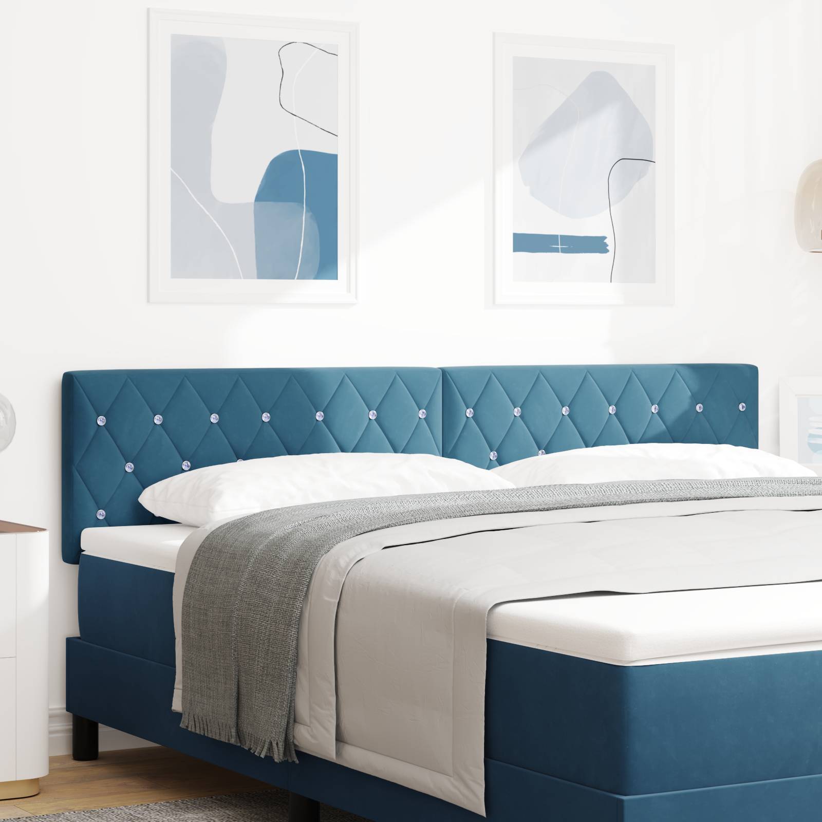 vidaXL LED-Kopfteil mit Kristallknopf-Polsterung Dunkelblau 90 cm Velvet
