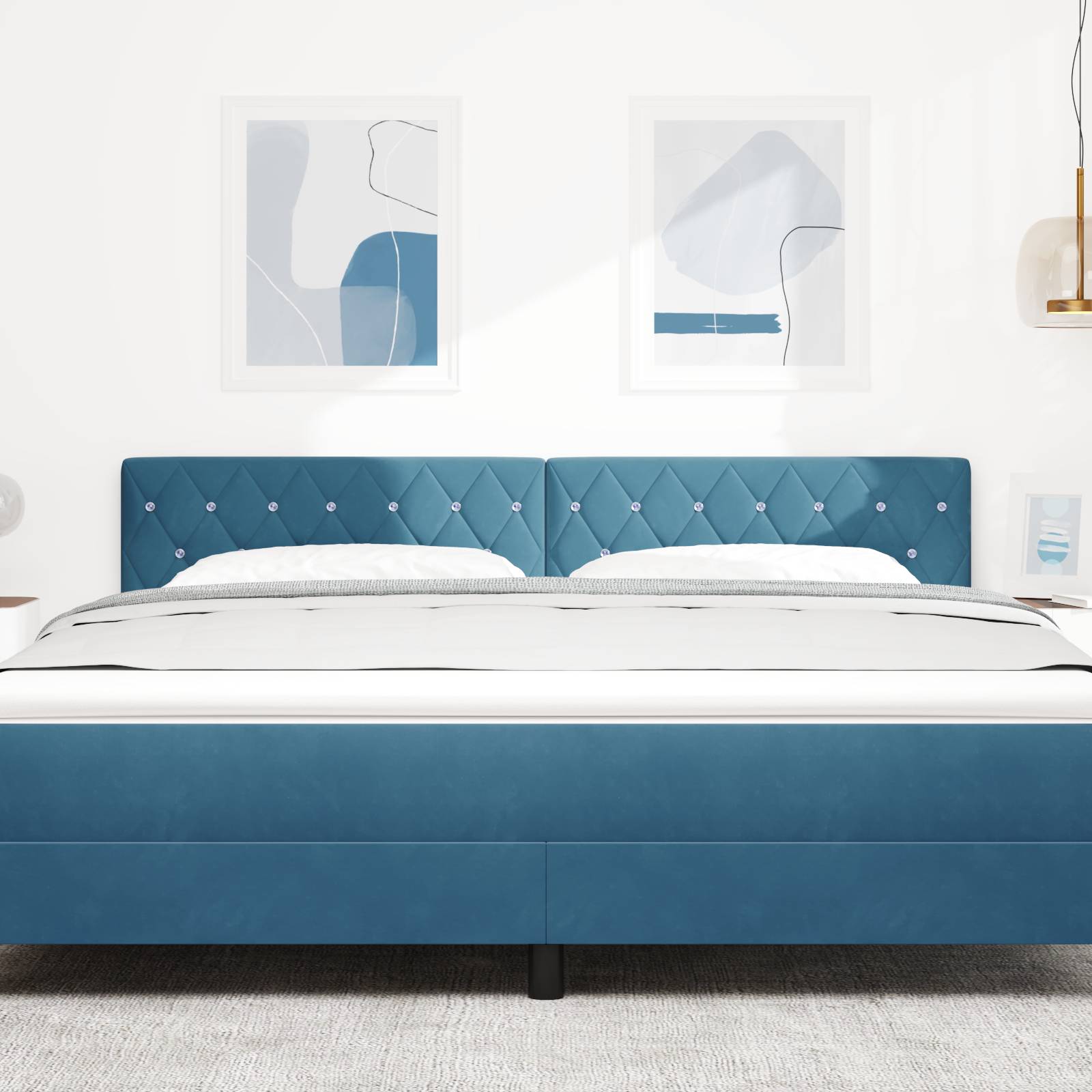 vidaXL LED-Kopfteil mit Kristallknopf-Polsterung Dunkelblau 90 cm Velvet
