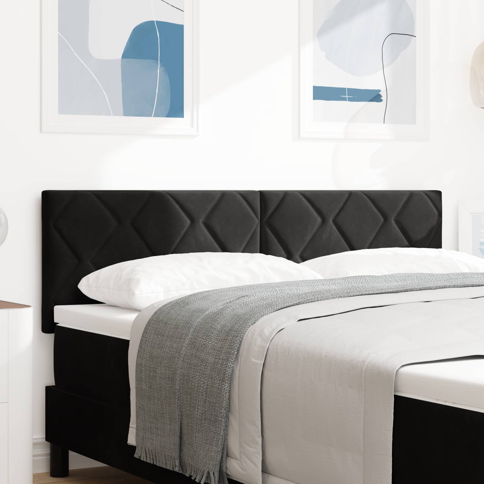 vidaXL LED Kopfteil Diamantblöcke Design Schwarz 144 cm Samt