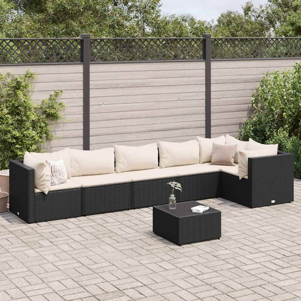 vidaXL 7-tlg. Garten-Lounge-Set mit Kissen Schwarz Poly Rattan