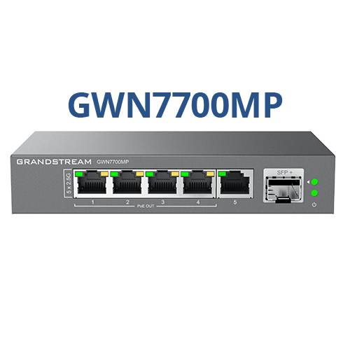 Vorderansicht eines Grandstream GWN7700MP Netzwerk-Switches mit der Beschriftung „GWN7700MP