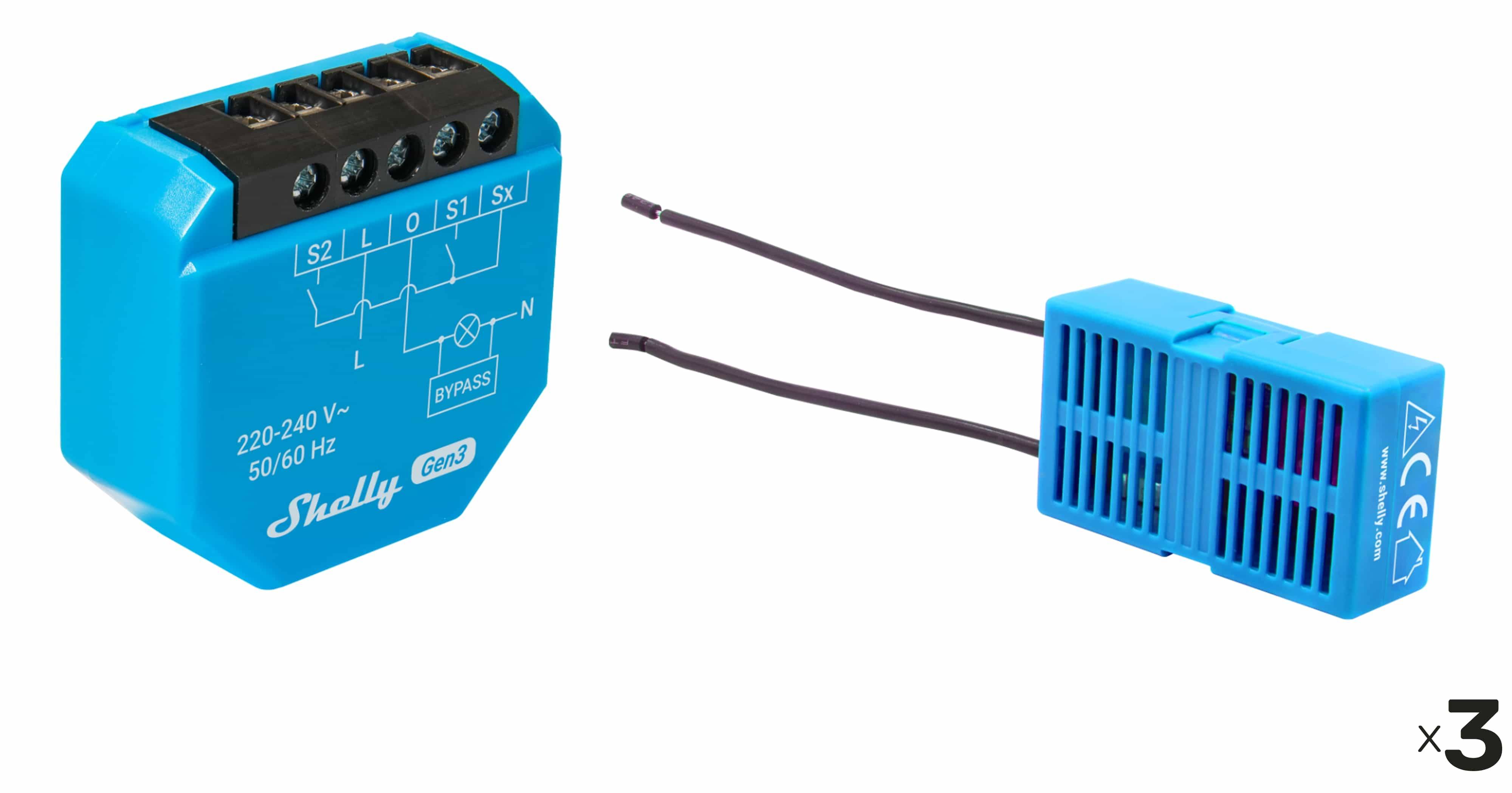 SHELLY Unterputz-Schalter 2L Gen3, 2-Kanal, WLAN, Bluetooth, 3 Stück