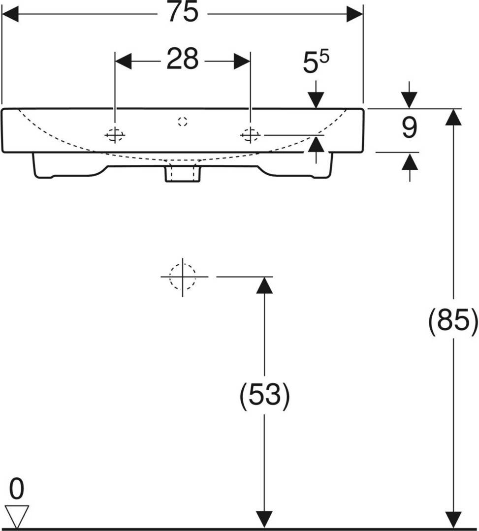 Geberit Waschtisch iCon ohne Hahnloch, mit ÜL 750x485mm weiß