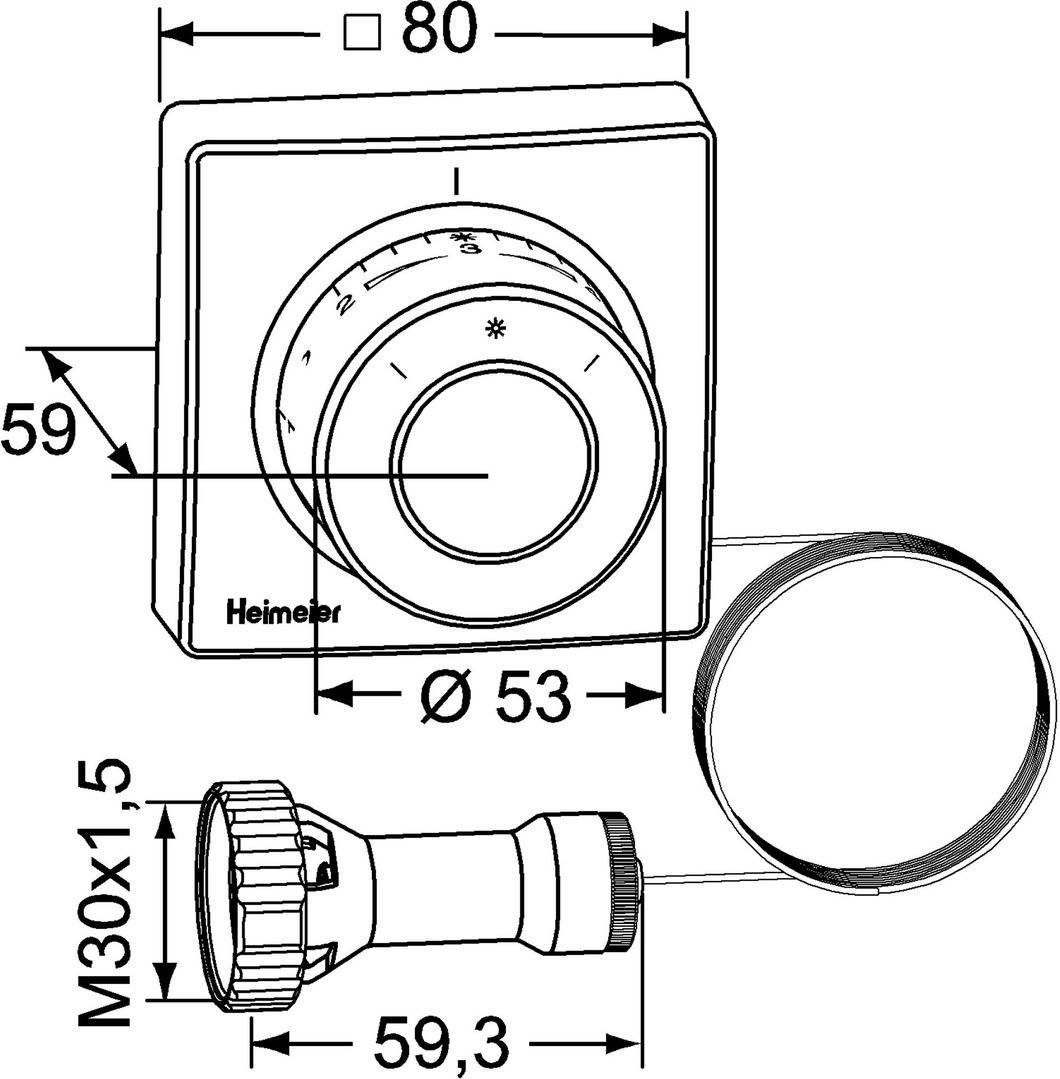 IMI Heimeier Thermostat F m. Ferneinsteller m. eingeb. Fühler Kapillarrohr 2 Meter