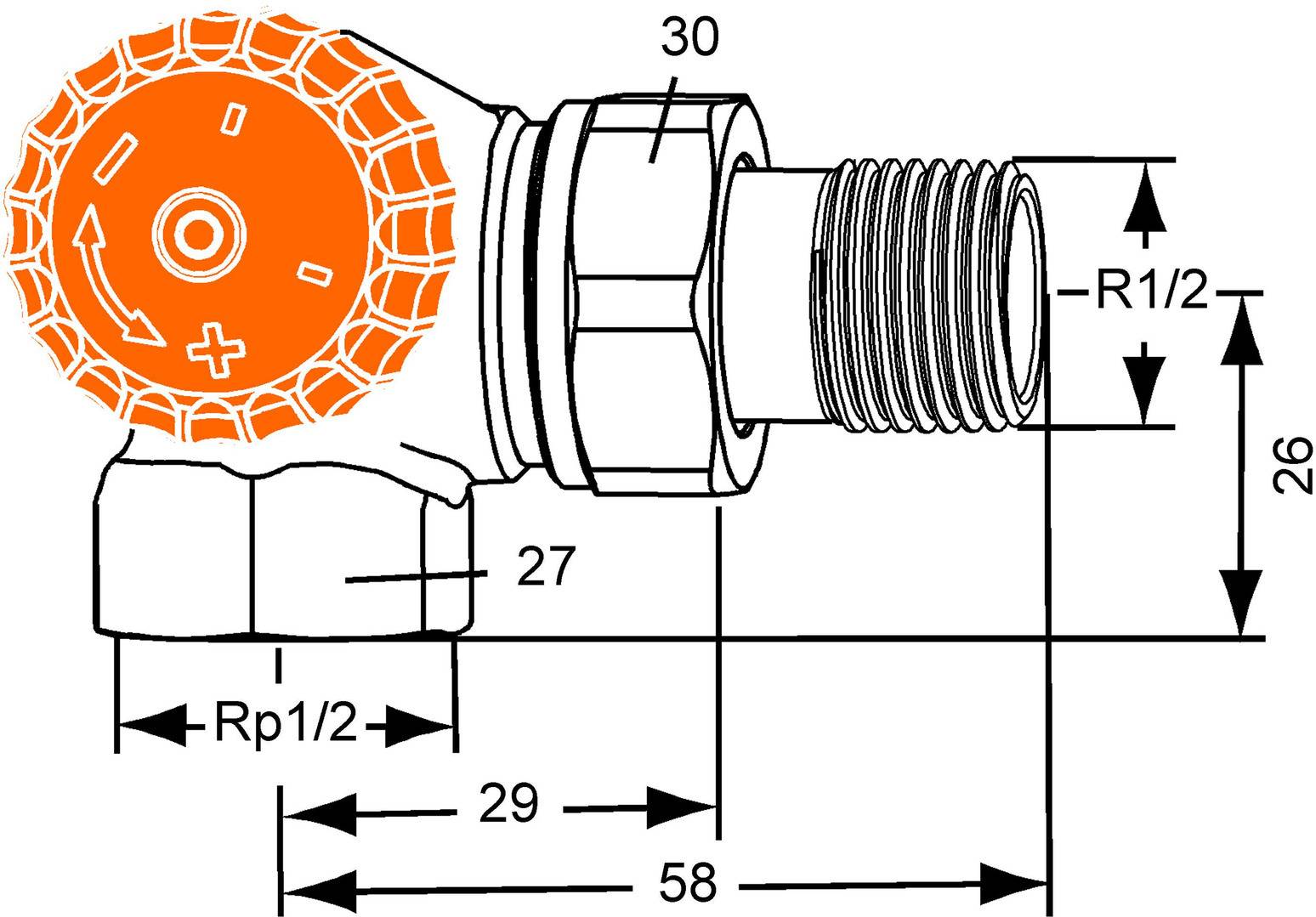 IMI Heimeier Thermostatventil-UT Eclipse Winkeleck, links DN15