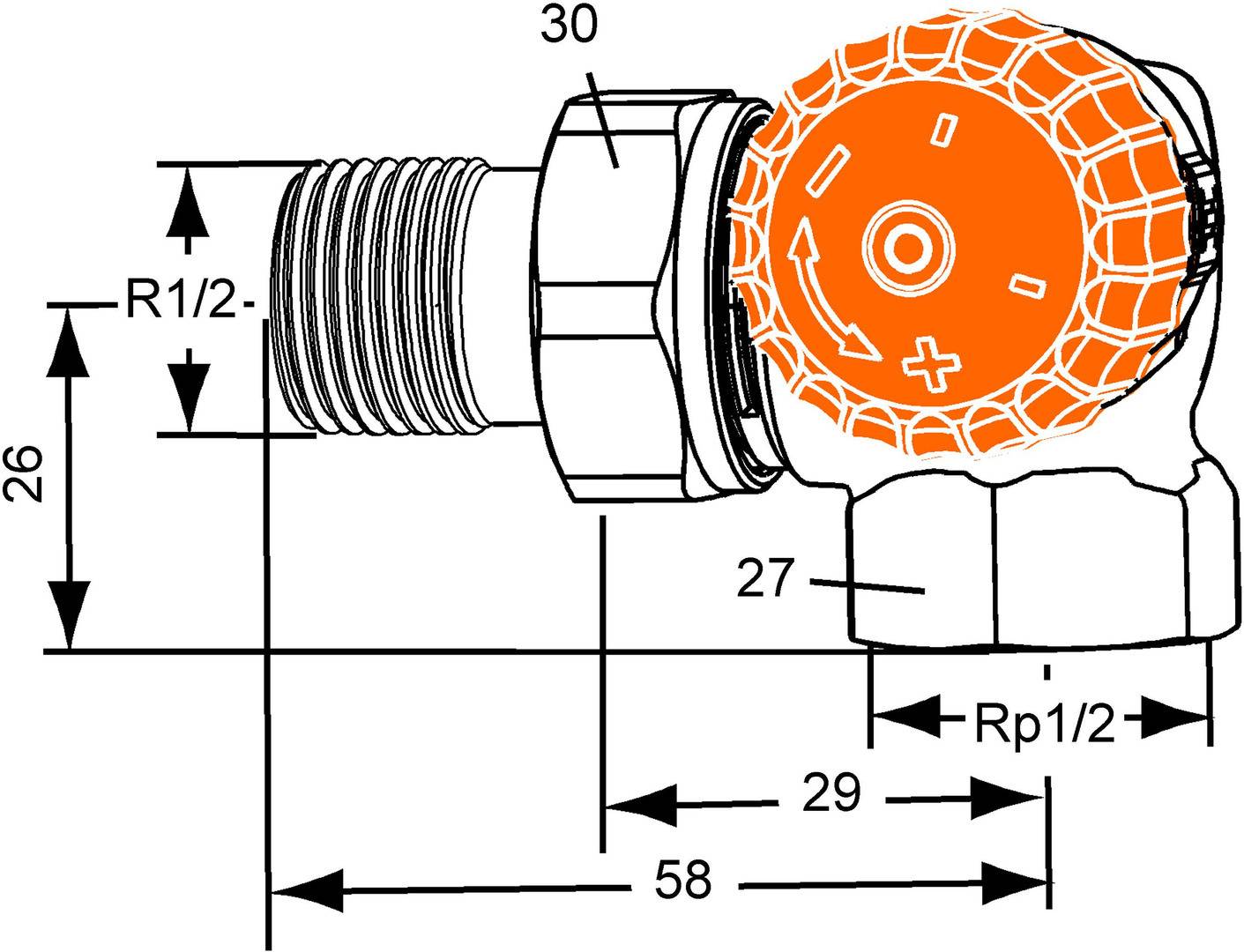 IMI Heimeier Thermostatventil-UT Eclipse Winkeleck, rechts DN15