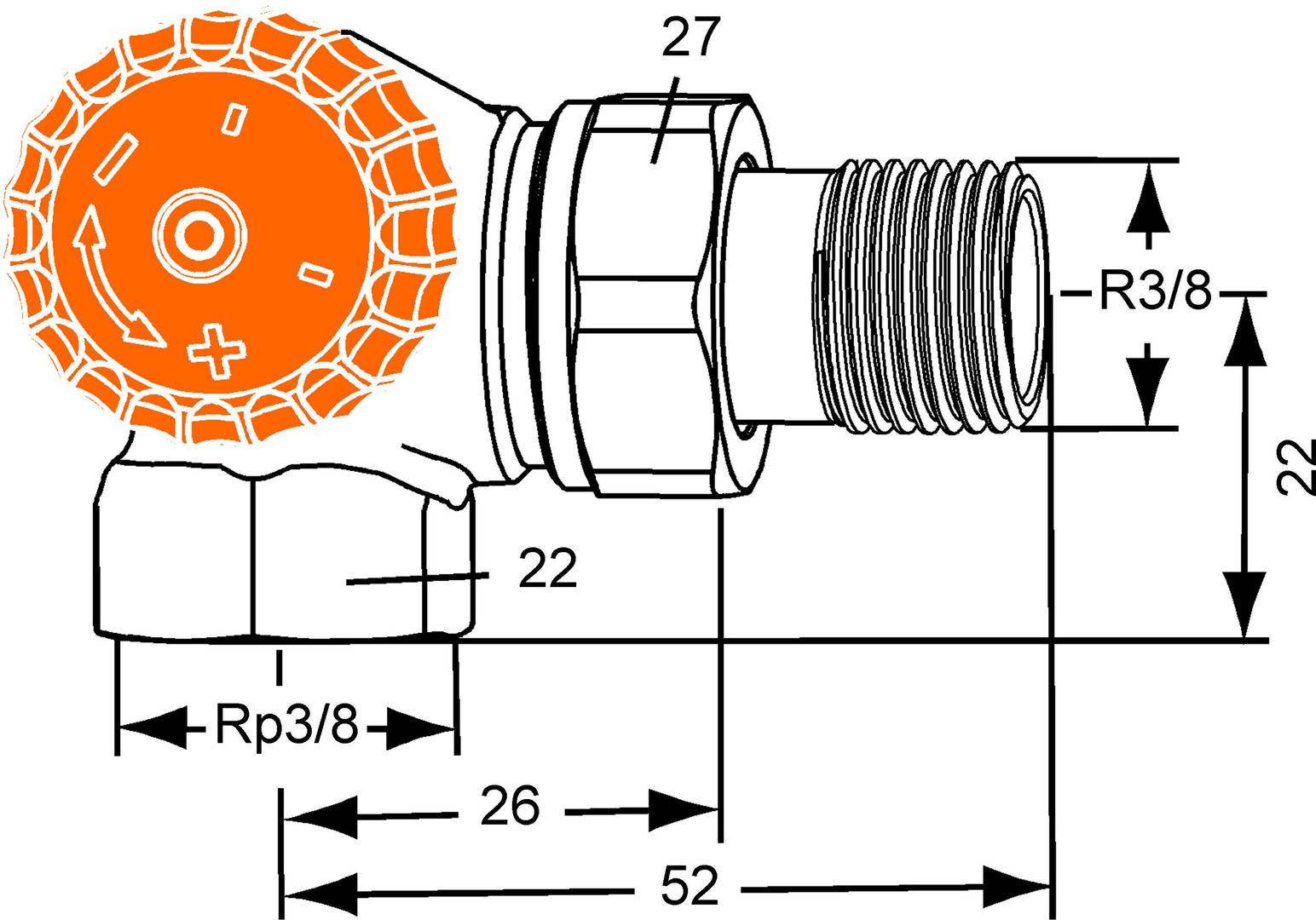 IMI Heimeier Thermostatventil-UT Eclipse Winkeleck, links DN10