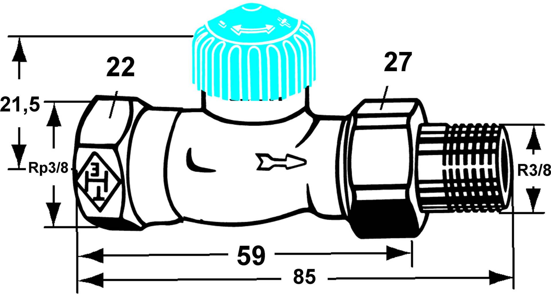 IMI Heimeier Thermostatventil-Unterteil RG vern DG m. ger. Widerst. 3/8