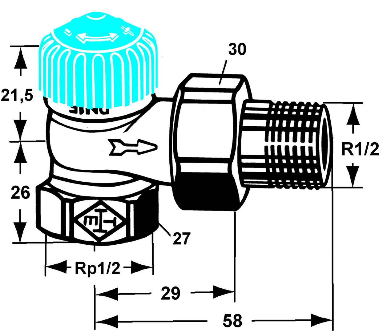 IMI Heimeier Thermostatventil-Unterteil RG vern. Eckf. m. ger. Widerstand 1/2