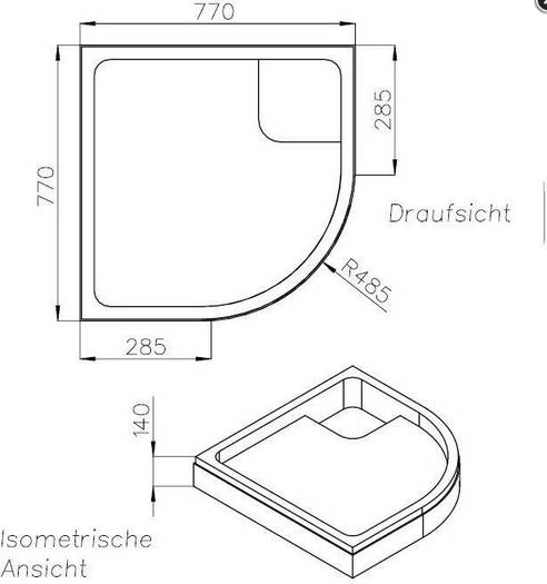 Schedel S100 Brausewannenträger f S100 Acr. Viertel BRW SL 800x800x35mm