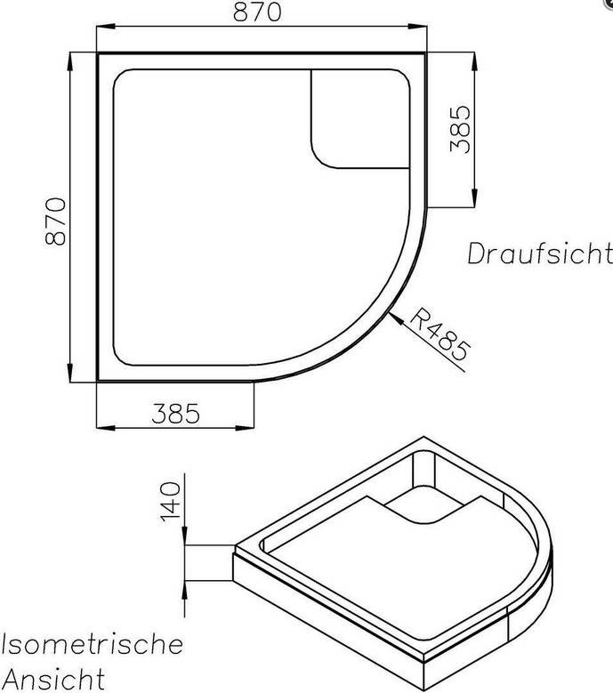 Schedel Brausewannenträger 1/4 Kreis 90x90x3,5