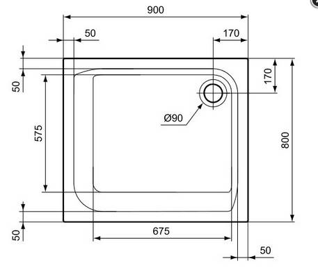IS S100 Acryl Brausewanne 900x800x35mm weiß