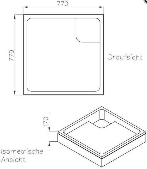 Schedel Brausewannenträger Höhe 170 mm 800x800x65mm