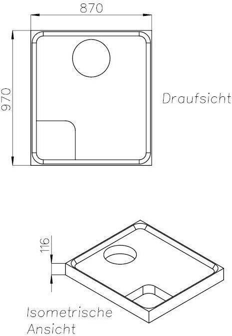 Bette L200 BRW-Träger Höhe 116 mm 1000x900x25mm