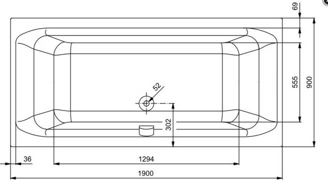 IS S100 Acryl Einbauwanne Mittelabl. 1900x900mm weiß