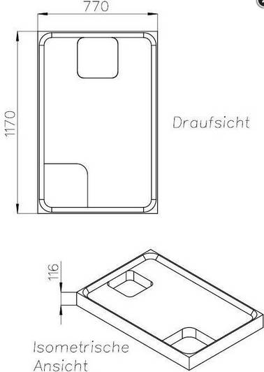 Brausewannenträger Höhe 116 mm 1200x800x35mm