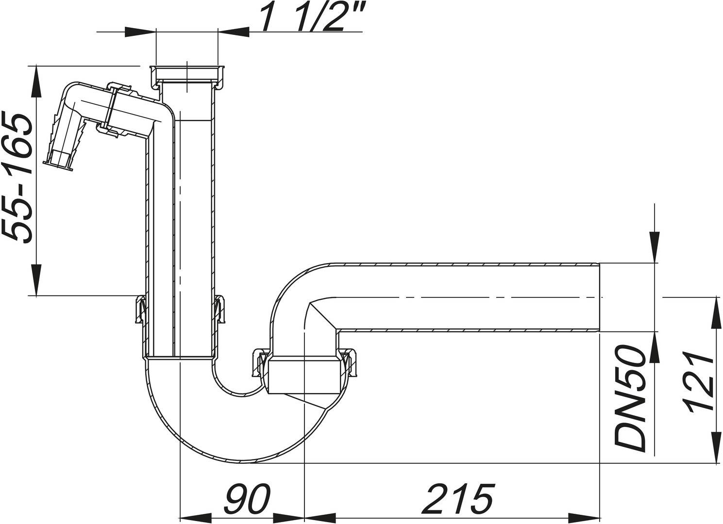 Dallmer Röhren-Siphon 100/1 mit Waschgeräte-Anschluss 1 1/2" x DN 50, Polypropylen.