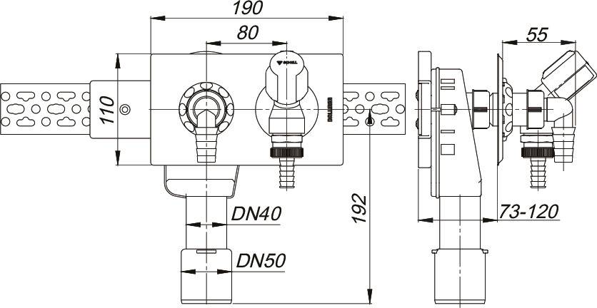 Dallmer Wand-Waschgeräte-Siphon 406 für waagerechten Einbau DN 40/50, Modell 130600.