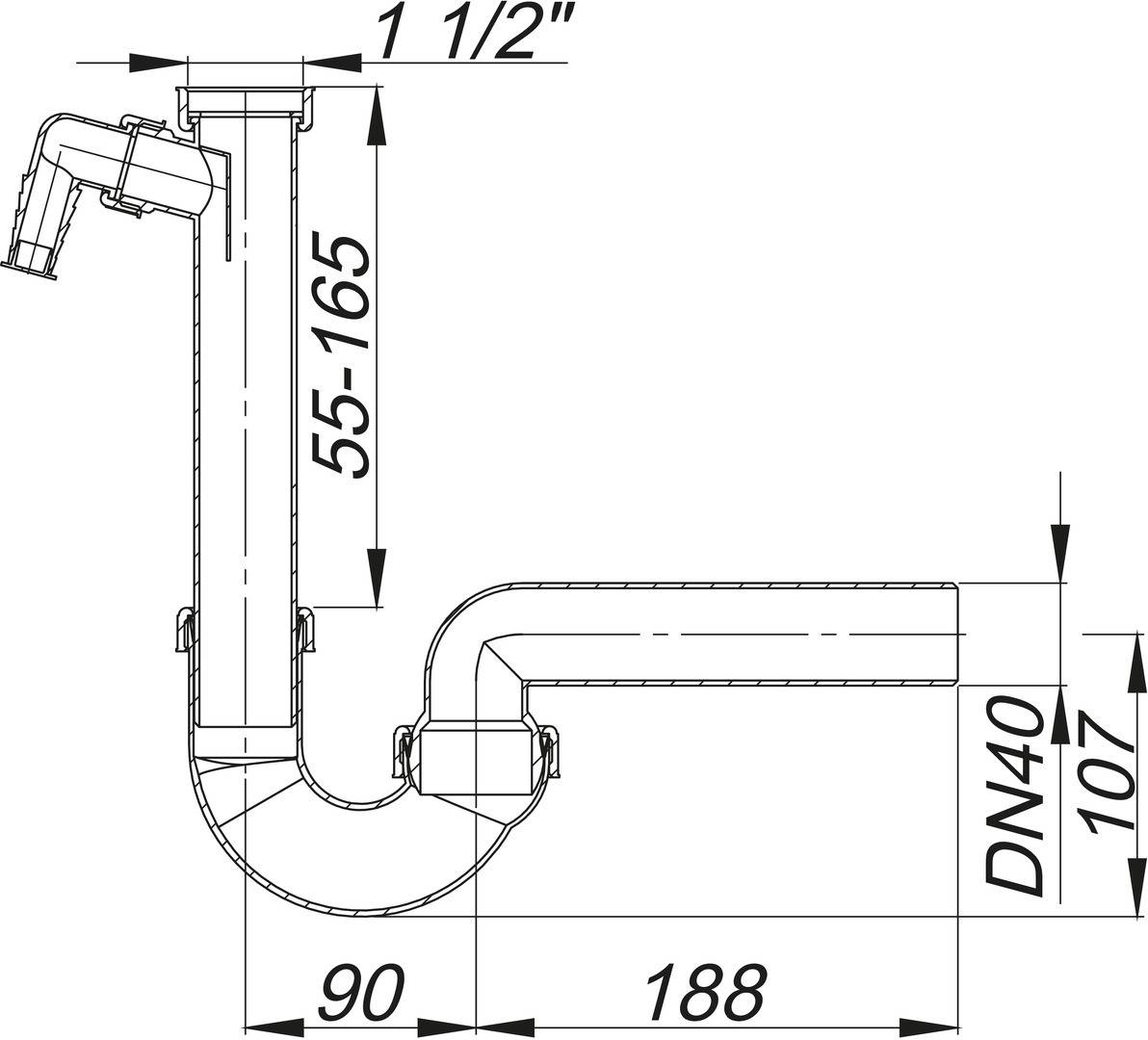 Dallmer Röhren-Siphon 100/1 m 1 Waschgeräte-Anschluss 11/2 xDN 40