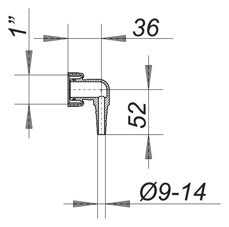 Dallmer Winkelschlauchtülle für Kondenswasseranschluss 1" aus hochschlagfestem Polypropylen.
