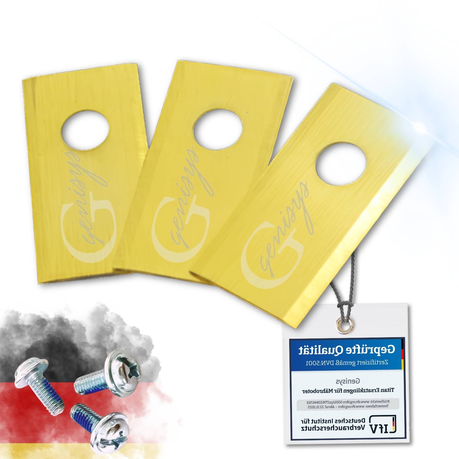 Drei gelbe Schlüssellochplatten mit dem Buchstaben „G