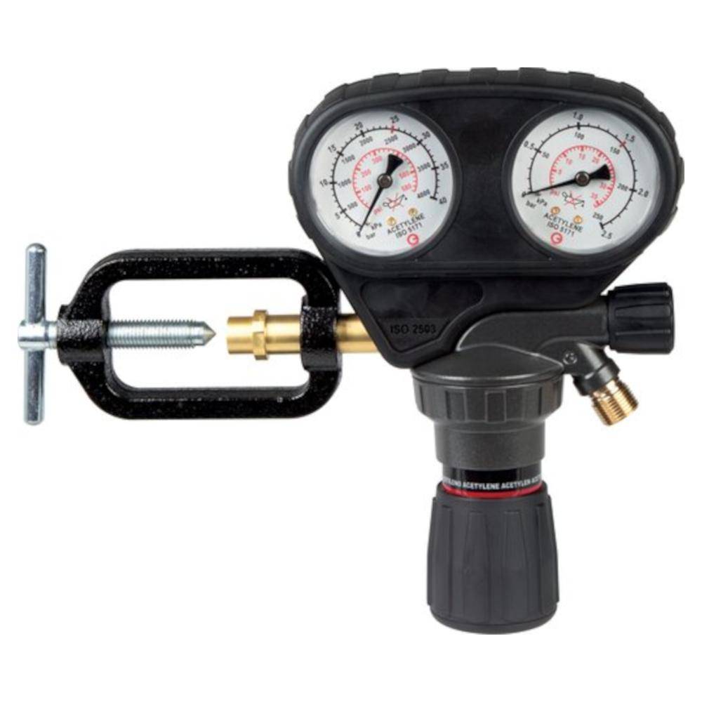 Flaschendruckminderer - Pressmessing - für Acetylen - Eingang 25 bar - Regelbereich 0 bis 1,5 bar - DIN EN ISO 2503 (DIN EN 585) - Preis per Stück