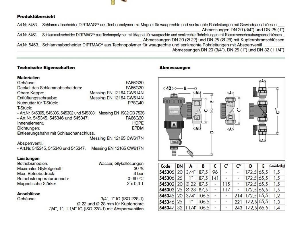 Caleffi 5453 DIRTMAGPLUS® - 3/4" Schlammabscheider mit Kugelhähnen und Magnet