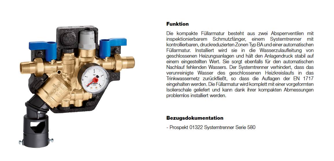 Caleffi Kompakte automatische Füllarmatur mit Systemtrenner Typ BA 1/2"