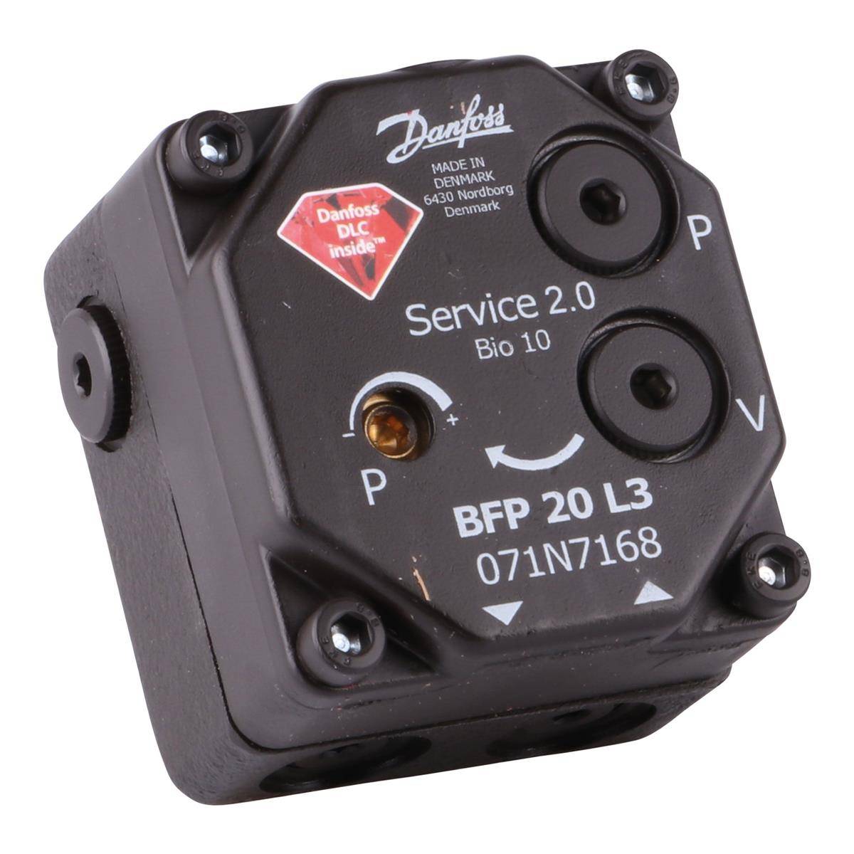 Schwarze Danfoss BFP 20 L3 Ölpumpenkomponente mit den Aufschriften 