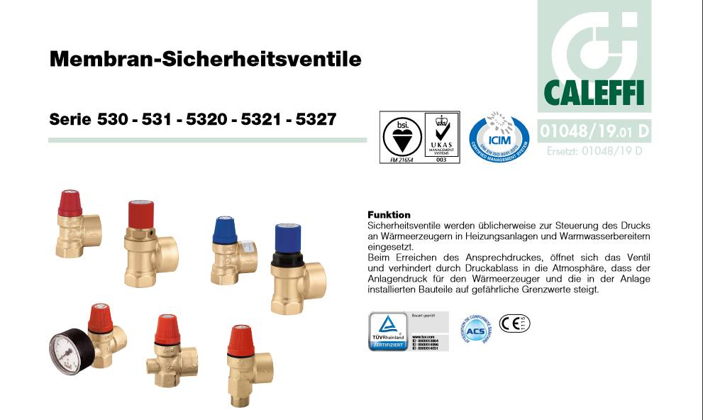 Caleffi 5320 Membran-Sicherheitsventil 1/2*3/4 - 2,5bar