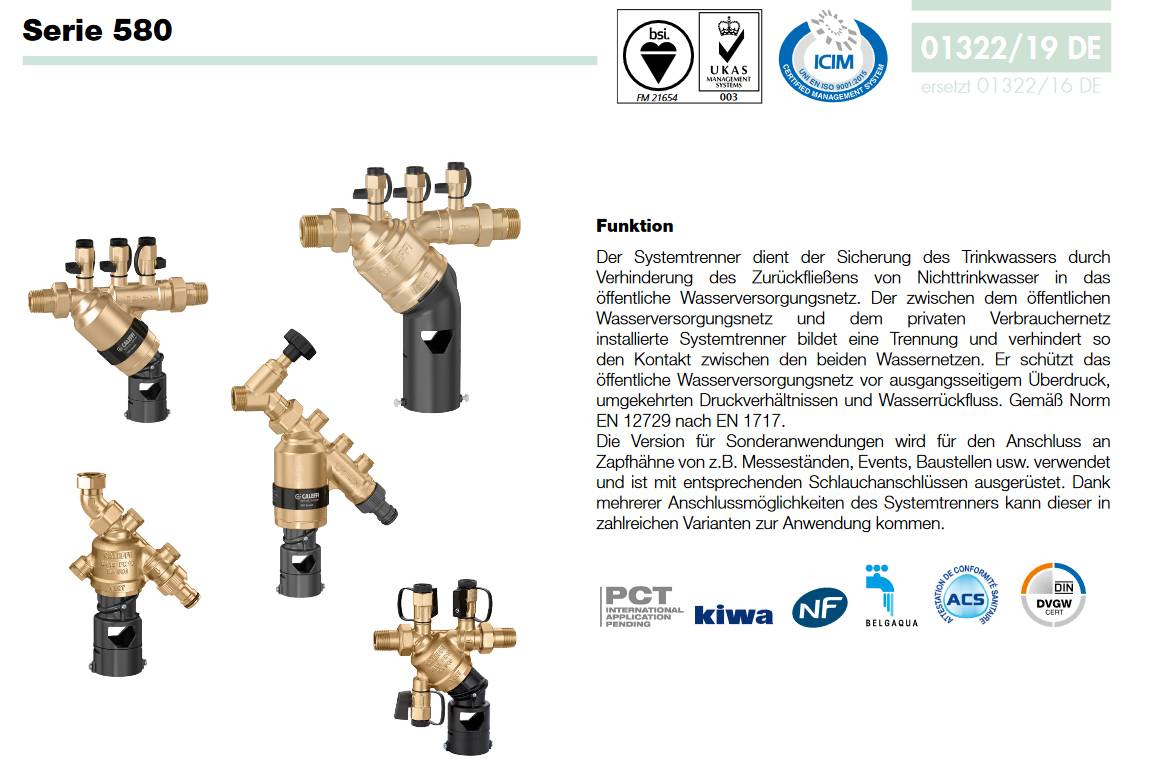 Systemtrenner Typ BA mit Monoblockkartusche DN 15 1/2" AG x 3/4" AG
