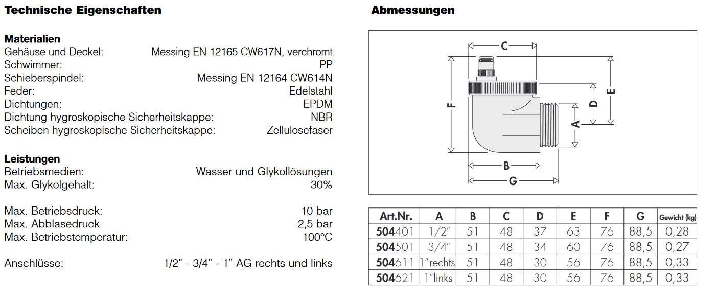 AERCAL® - automatischer Schnellentlüfter für alle Heizkörperarten 3/4" AG