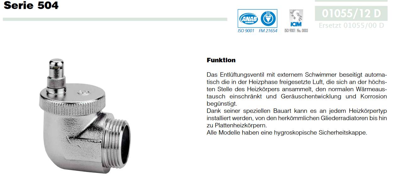 Caleffi AERCAL® - automatischer Schnellentlüfter für alle Heizkörperarten 3/4" AG