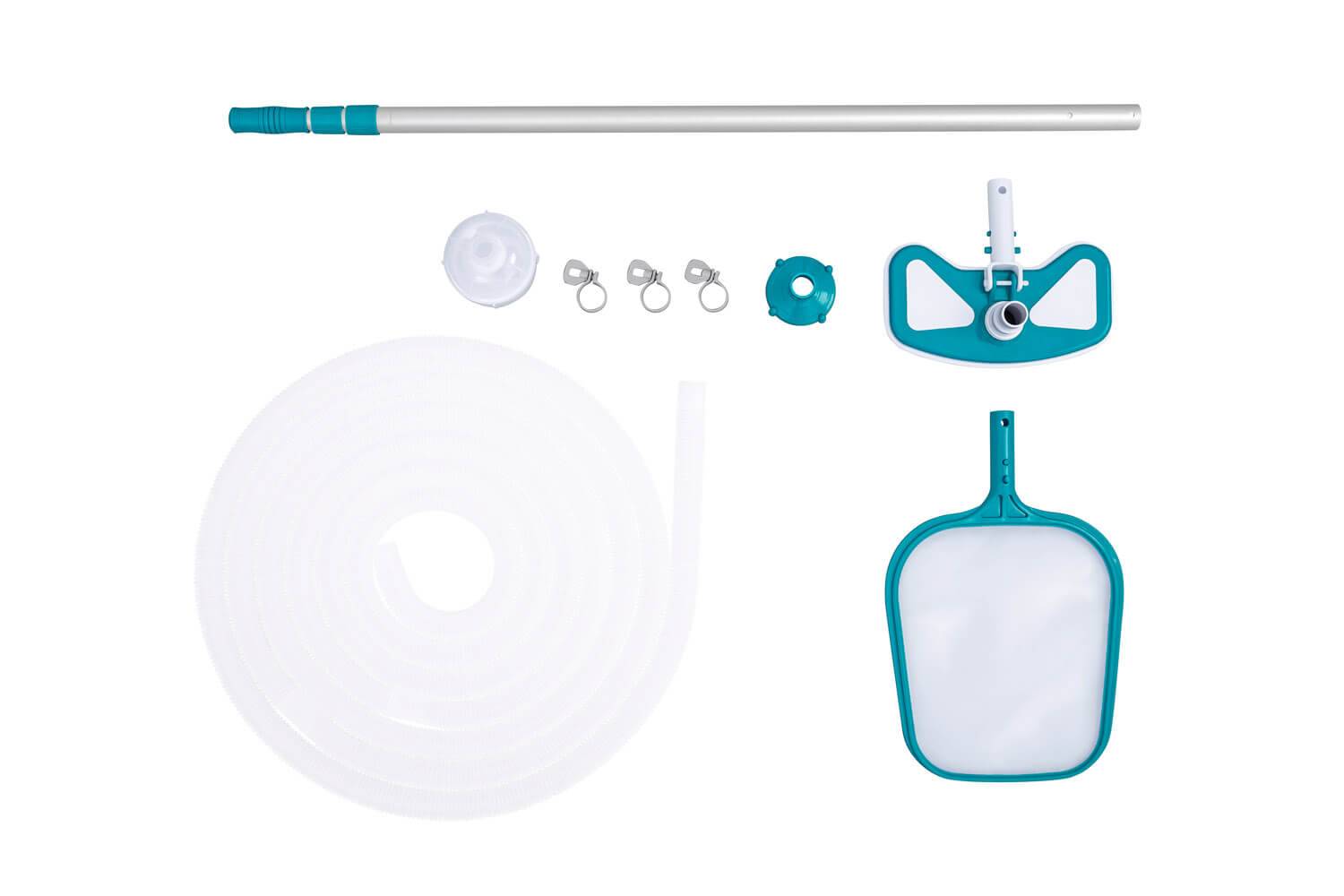 Bestway 58234 - Poolpflege Basis-Set AquaClean mit pumpenbetriebenem Poolsauger & Kescher für Poolgrößen bis 610 cm