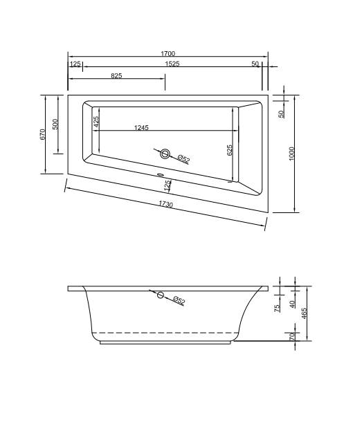 Schröder Raumsparwanne Malibu Top 170x100x46,5 cm weiß Ausführung rechts