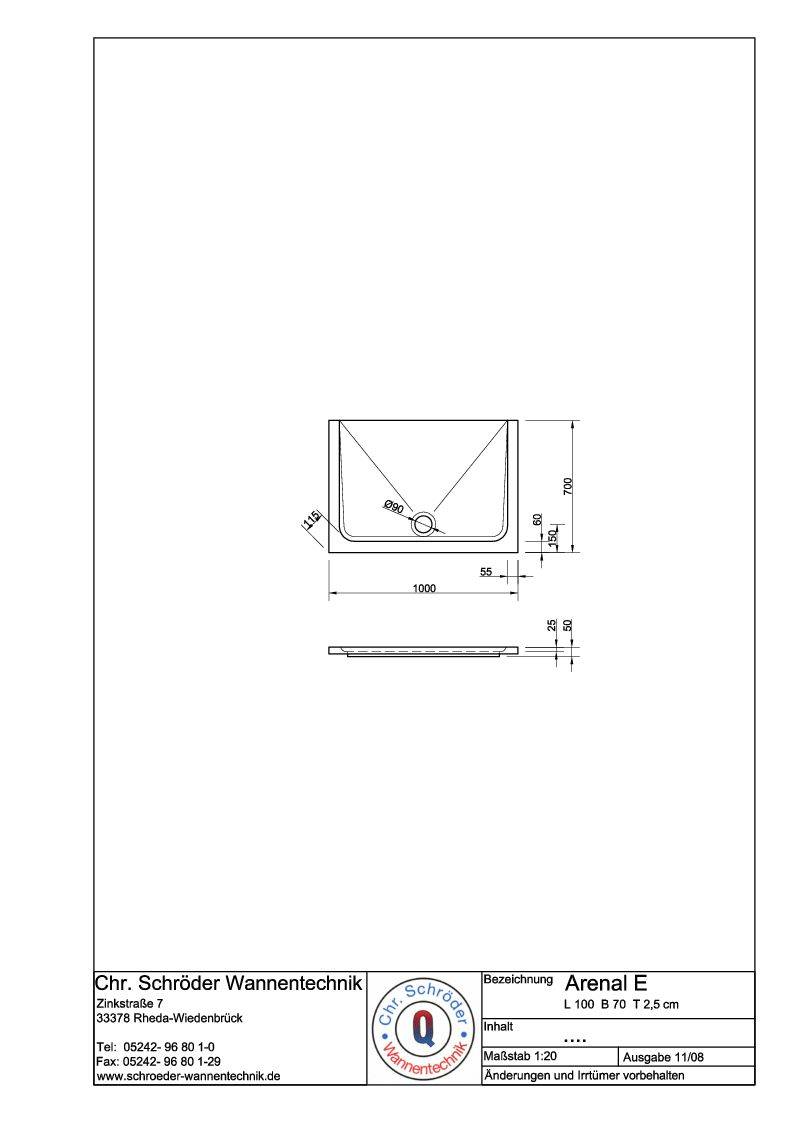 Schröder Rechteck Duschwanne Arenal E 100x70x2,5 cm weiß