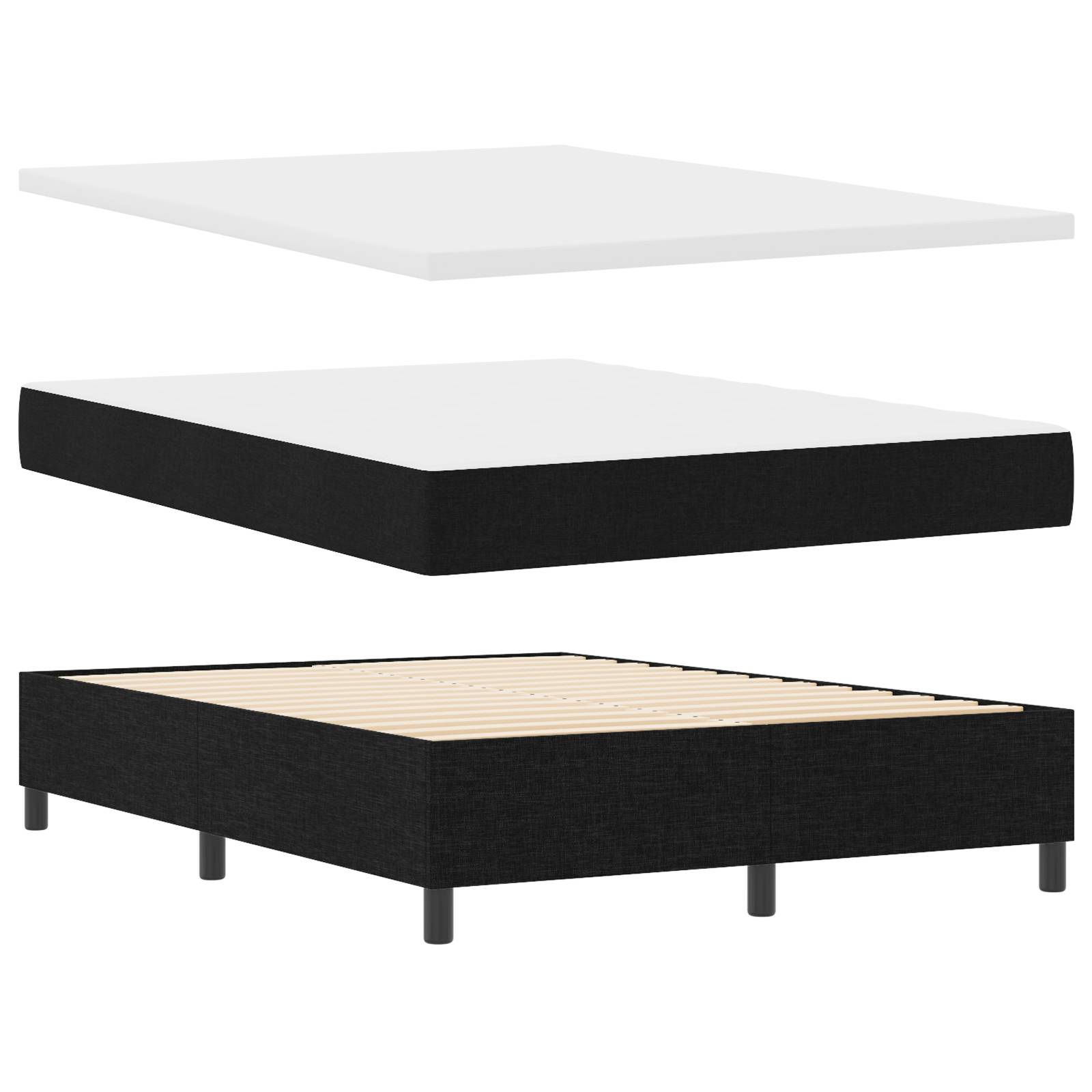vidaXL Boxspringbett mit Matratze & Bank Schwarz 140x190 cm Stoff