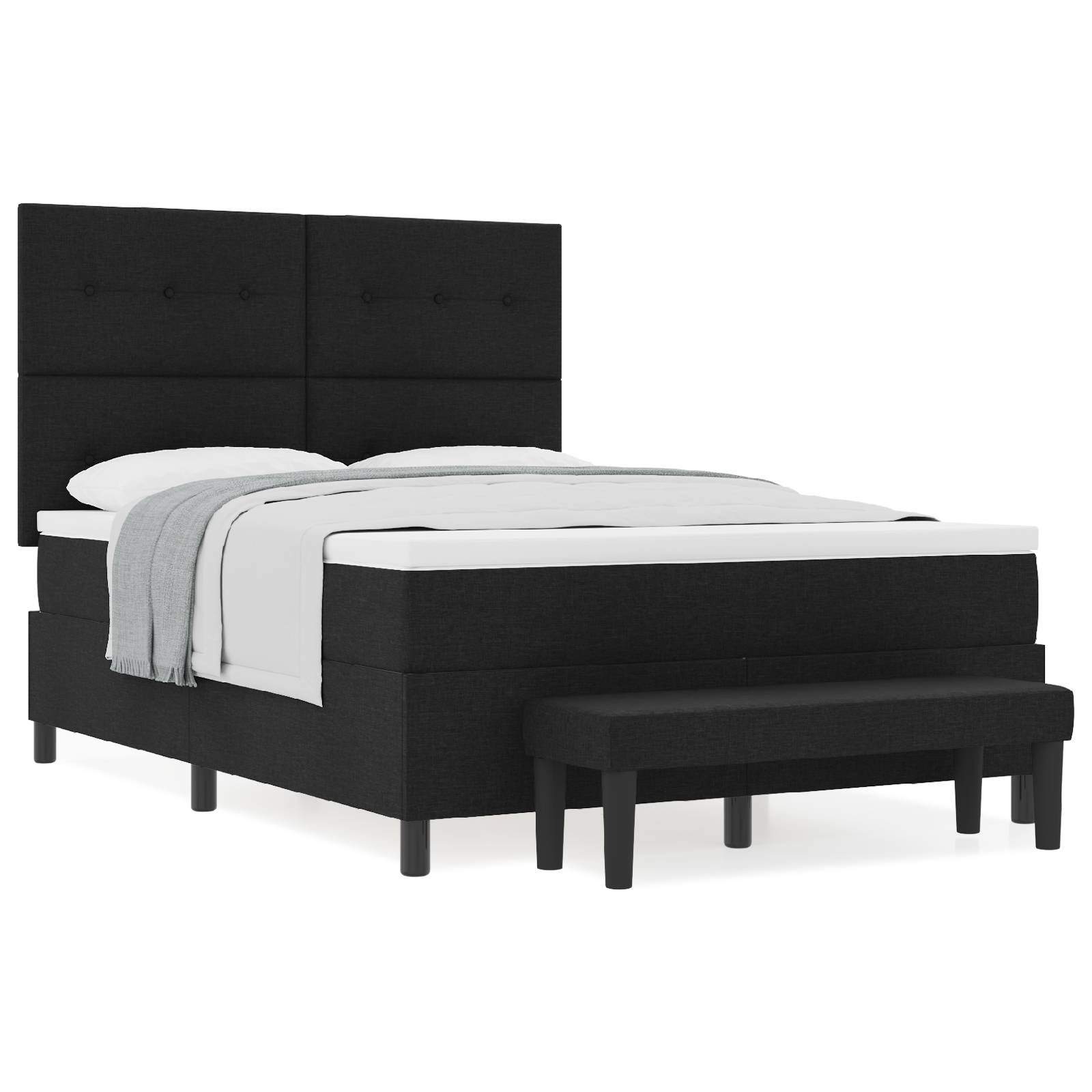 vidaXL Boxspringbett mit Matratze & Bank Schwarz 140x190 cm Stoff
