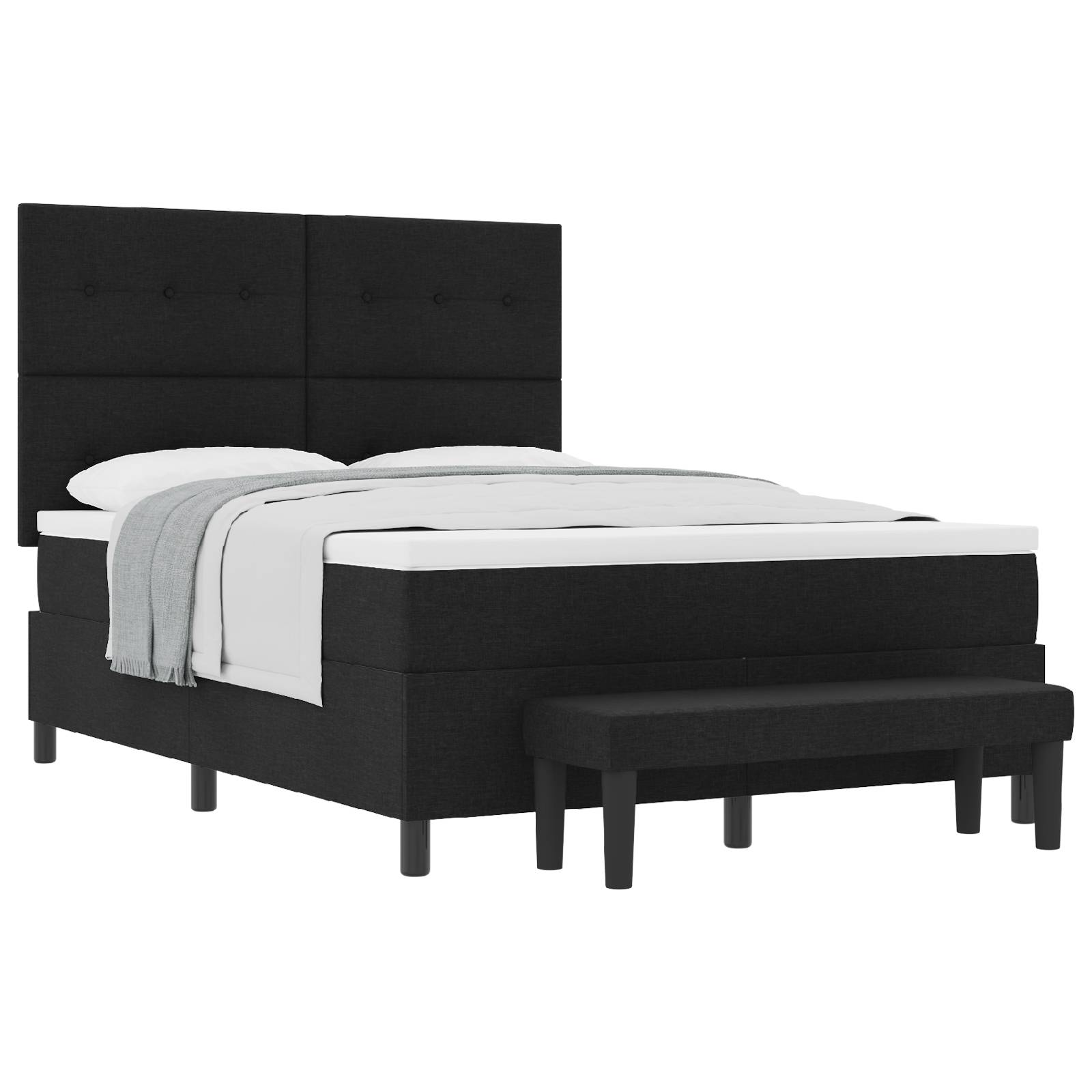 vidaXL Boxspringbett mit Matratze & Bank Schwarz 140x190 cm Stoff