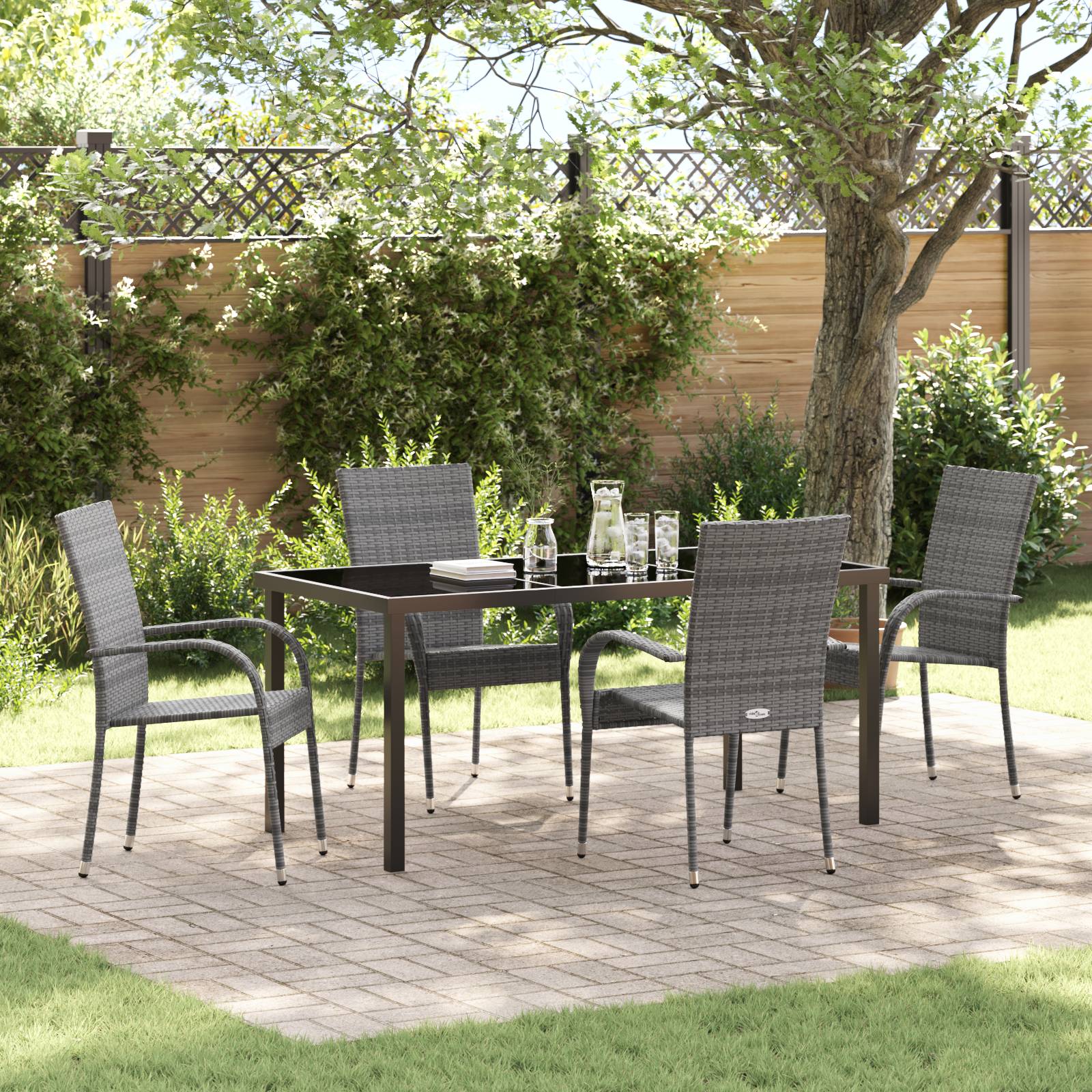 vidaXL 5-teilige Garten-Essgruppe - Graues Poly Rattan