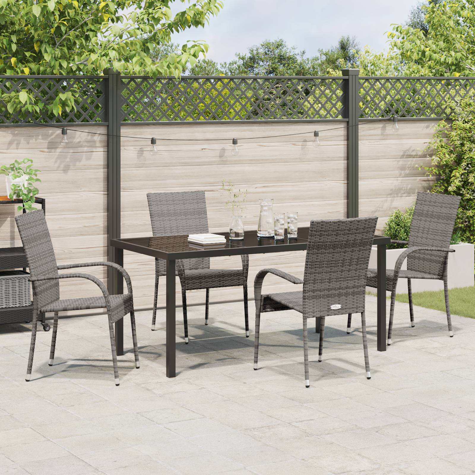 vidaXL 5-teilige Garten-Essgruppe - Graues Poly Rattan