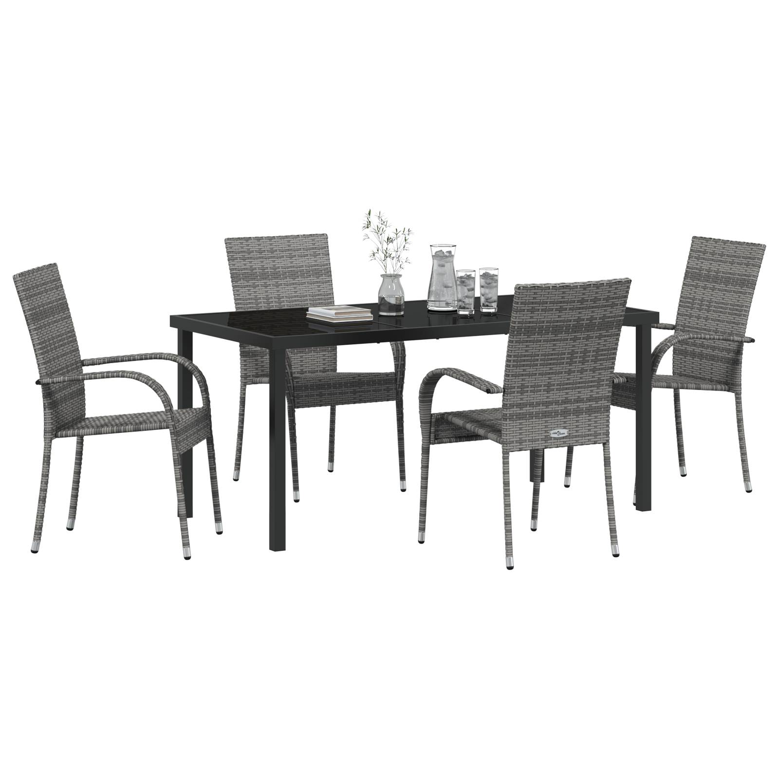 vidaXL 5-teilige Garten-Essgruppe - Graues Poly Rattan