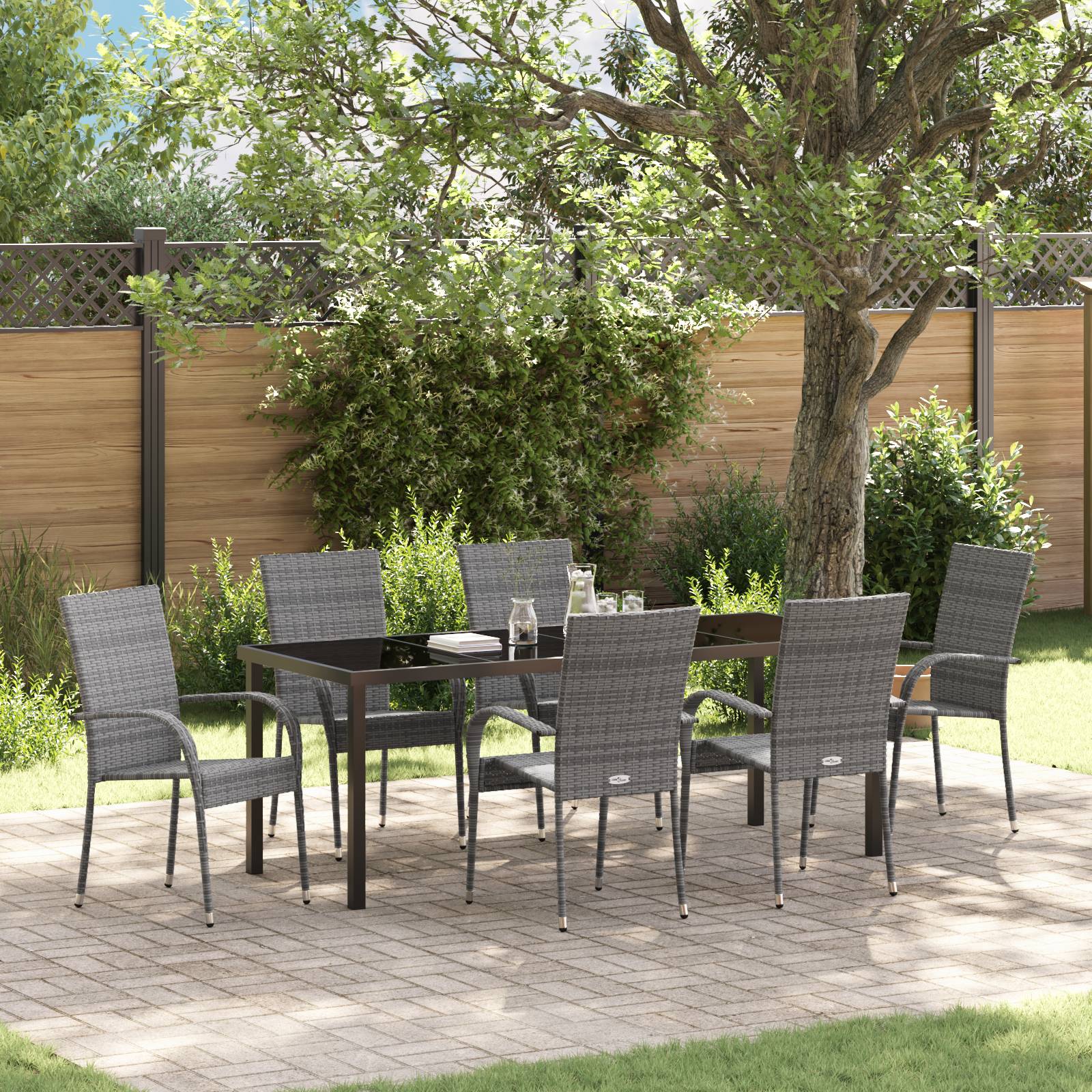 vidaXL 7-teiliges Garten-Dinner-Set aus grauem Poly-Rattan