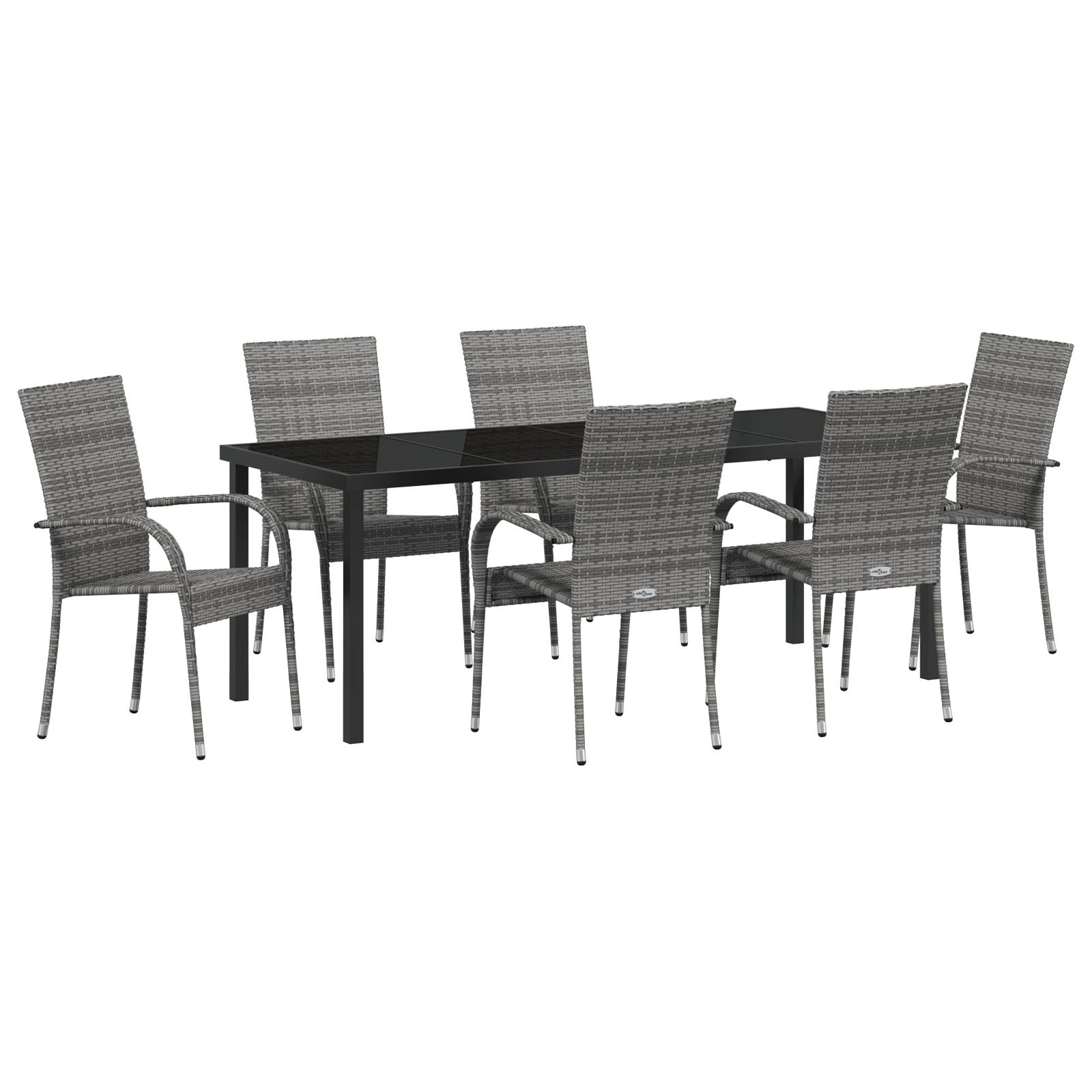 vidaXL 7-teiliges Garten-Dinner-Set aus grauem Poly-Rattan